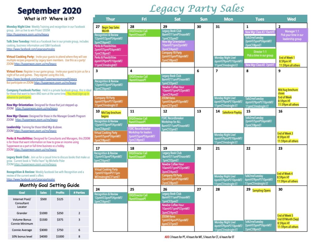 September Calendar | Legacy Party Sales