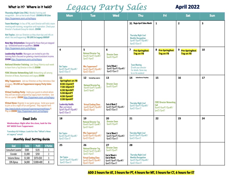 April Calendar | Legacy Party Sales