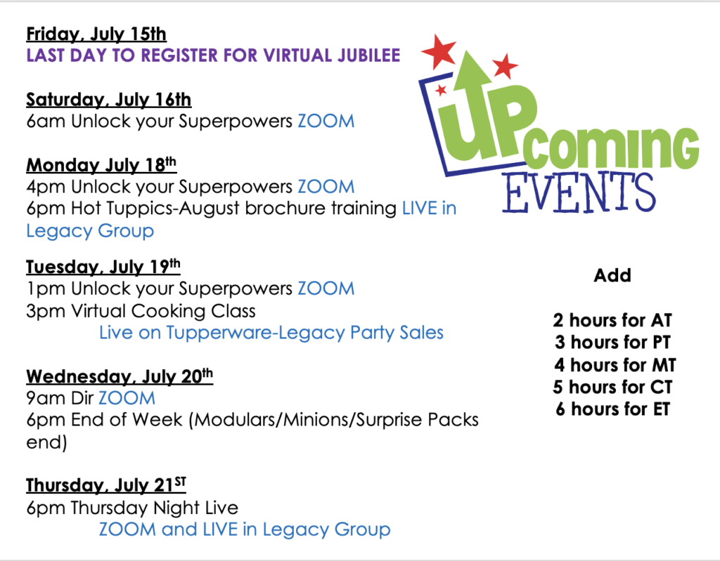 events July 1521 Legacy Party Sales