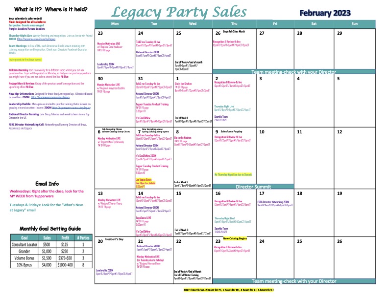 February Calendar | Legacy Party Sales